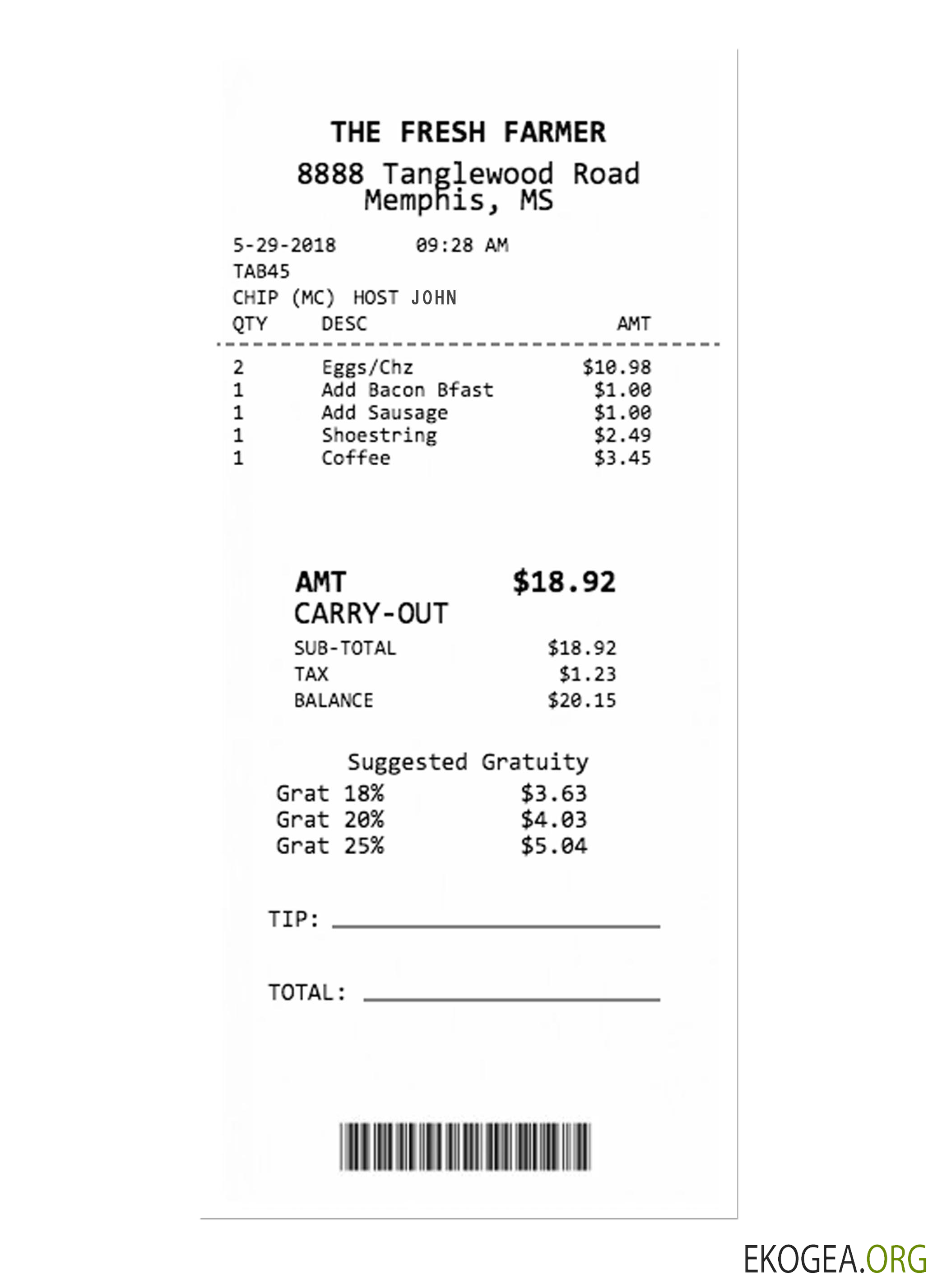 Reçu de paiement THE FRESH FARMER